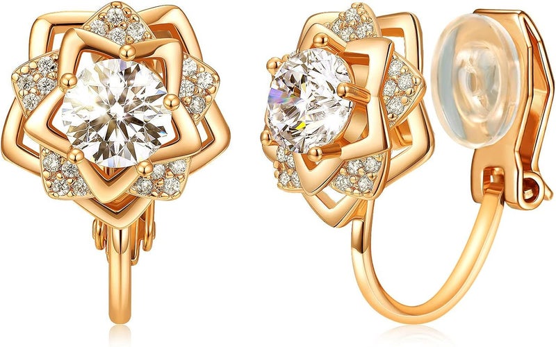 AllenCOCO Clip on Earrings Women, 14K Gold Hoop Clip-On Earrings for Women, Hypoallergenic Non Pierced Croissant Earrings - Image 1